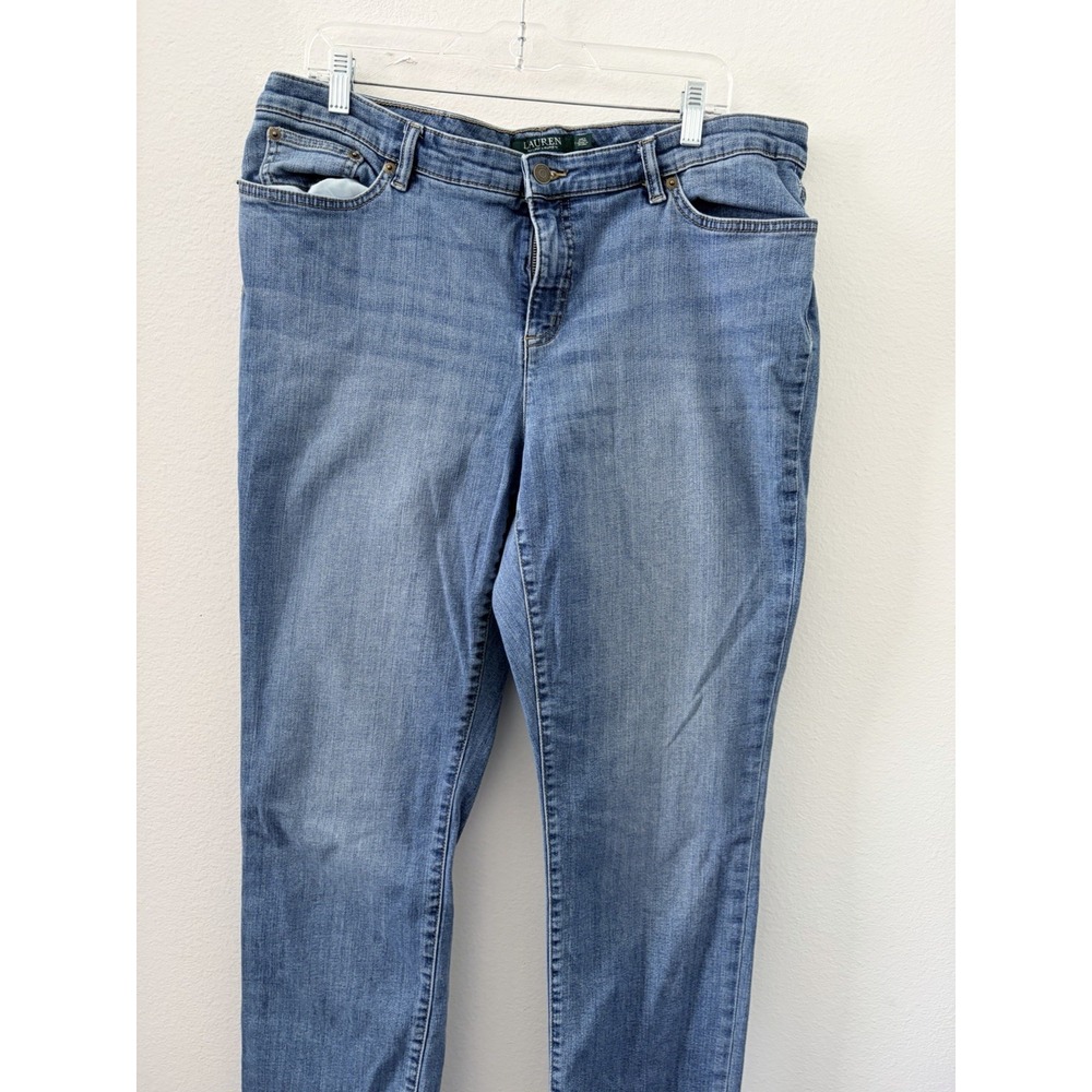 Lauren Ralph Lauren Womens Blue Denim Jeans Wash Distressed Straight Size 16 W
